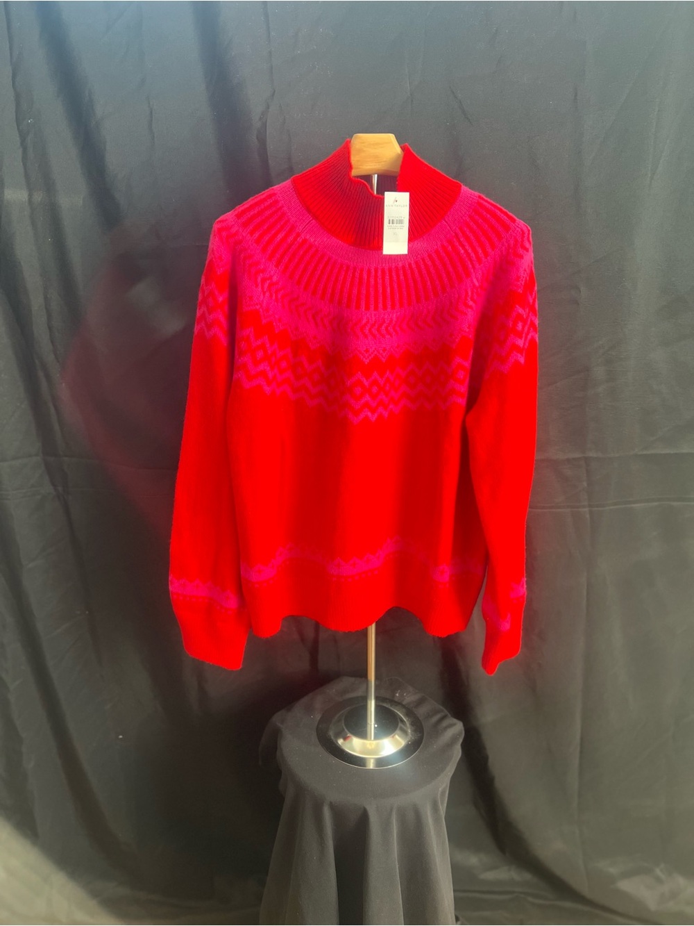 Ann Taylor Red Fair Isle Knit Sweater - Women's Cozy Pullover